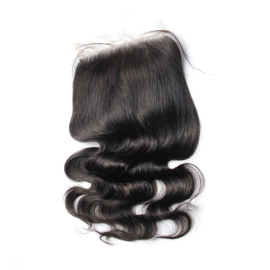 A photo of 100% HD raw wavy Indian hair closure unprocessed, unbleached, and uncolored