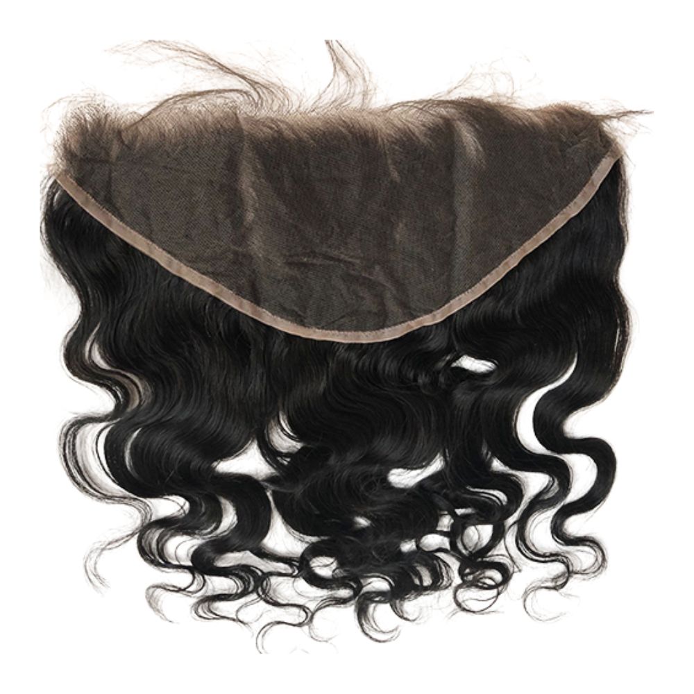 A photo of 100% HD raw wavy Indian hair frontal unprocessed, unbleached, and uncolored