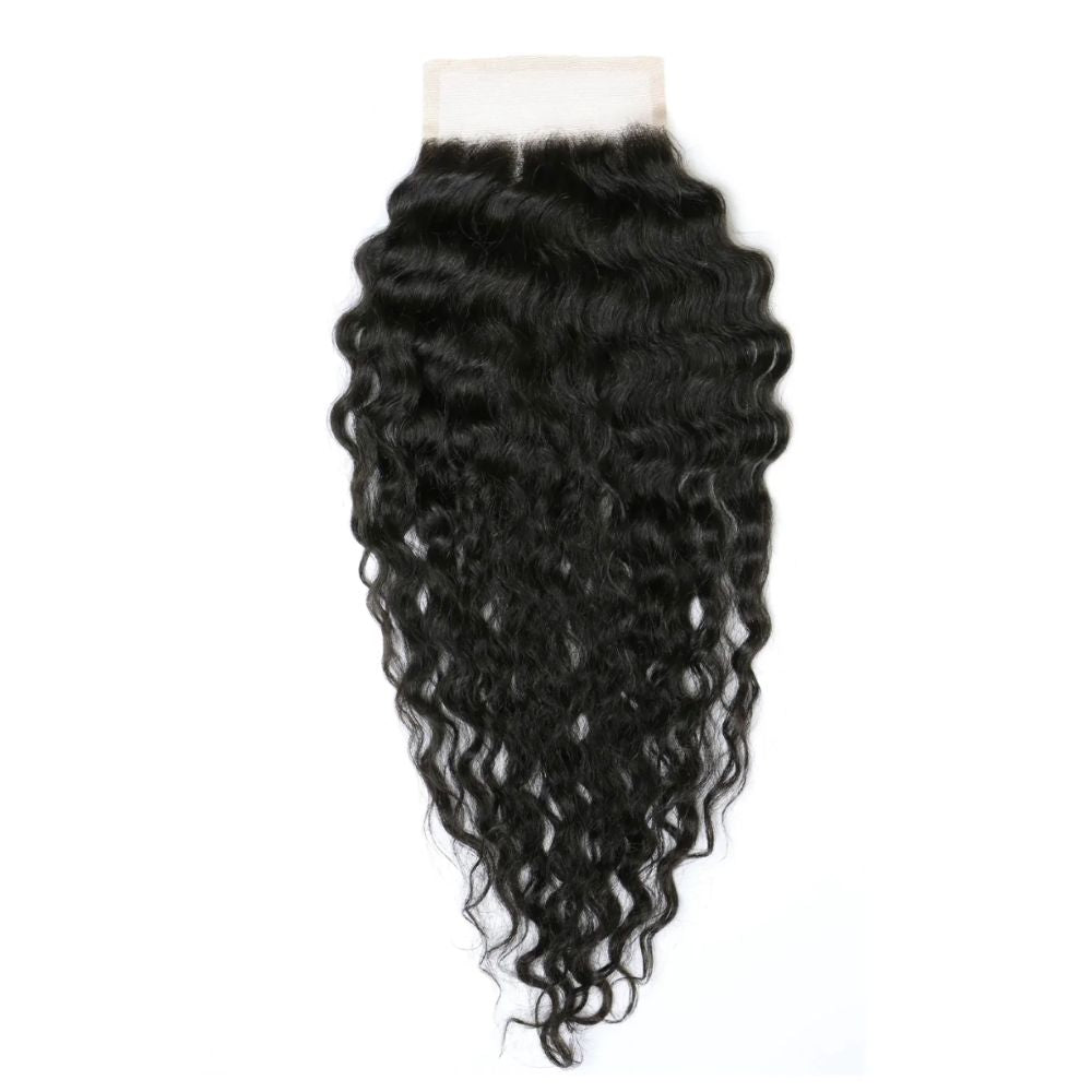A photo of 100% HD raw curly Indian hair closure unprocessed, unbleached, and uncolored